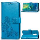 Lucky Clover Pressed Flowers Pattern Leather Case for Huawei Mate 20, with Holder & Card Slots & Wallet & Hand Strap (Blue) - 1