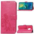 Lucky Clover Pressed Flowers Pattern Leather Case for Huawei Mate 20, with Holder & Card Slots & Wallet & Hand Strap (Magenta) - 1