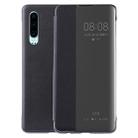 Litchi Texture PC + PU Horizontal Flip Case for Huawei P30, with Touch Call Display ID&Sleep/Wake-up Function (Black) - 1