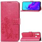 Lucky Clover Pressed Flowers Pattern Leather Case for Huawei Nova 4, with Holder & Card Slots & Wallet & Hand Strap (Rose Red) - 1