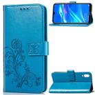Lucky Clover Pressed Flowers Pattern Leather Case for Huawei Enjoy 9, with Holder & Card Slots & Wallet & Hand Strap (Blue) - 1