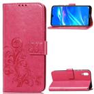 Lucky Clover Pressed Flowers Pattern Leather Case for Huawei Enjoy 9, with Holder & Card Slots & Wallet & Hand Strap (Rose Red) - 1