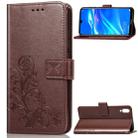 Lucky Clover Pressed Flowers Pattern Leather Case for Huawei Enjoy 9, with Holder & Card Slots & Wallet & Hand Strap (Brown) - 1