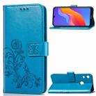 Lucky Clover Pressed Flowers Pattern Leather Case for Huawei Honor 8A, with Holder & Card Slots & Wallet & Hand Strap (Blue) - 1