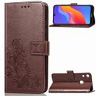 Lucky Clover Pressed Flowers Pattern Leather Case for Huawei Honor 8A, with Holder & Card Slots & Wallet & Hand Strap (Brown) - 1