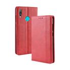 Magnetic Buckle Retro Texture Horizontal Flip Leather Case for Huawei Y7 (2019) / Y7 Prime (2019), with Holder & Card Slots & Wallet (Red) - 1