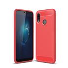 For Huawei  P20 Lite Brushed Texture Carbon Fiber Shockproof TPU Protective Back Case (Red) - 1