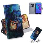 Oil Painting Owl Pattern Coloured Drawing Horizontal Flip Leather Case for Huawei Y6 (2019), with Holder & Card Slots & Wallet - 1