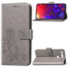 Lucky Clover Pressed Flowers Pattern Leather Case for Huawei V20, with Holder & Card Slots & Wallet & Hand Strap (Grey) - 1