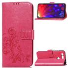 Lucky Clover Pressed Flowers Pattern Leather Case for Huawei V20, with Holder & Card Slots & Wallet & Hand Strap (Rose Red) - 1