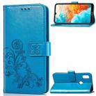 Lucky Clover Pressed Flowers Pattern Leather Case for Huawei Y6 2019, with Holder & Card Slots & Wallet & Hand Strap (Blue) - 1
