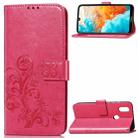 Lucky Clover Pressed Flowers Pattern Leather Case for Huawei Y6 2019, with Holder & Card Slots & Wallet & Hand Strap (Rose Red) - 1