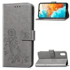 Lucky Clover Pressed Flowers Pattern Leather Case for Huawei Y6 Pro 2019, with Holder & Card Slots & Wallet & Hand Strap (Grey) - 1