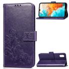 Lucky Clover Pressed Flowers Pattern Leather Case for Huawei Y6 Pro 2019, with Holder & Card Slots & Wallet & Hand Strap (Purple) - 1
