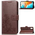 Lucky Clover Pressed Flowers Pattern Leather Case for Huawei Y6 Pro 2019, with Holder & Card Slots & Wallet & Hand Strap (Brown) - 1