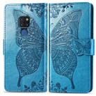 Butterfly Love Flowers Embossing Horizontal Flip Leather Case for Huawei Mate 20, with Holder & Card Slots & Wallet & Lanyard (Blue) - 1