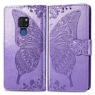 Butterfly Love Flowers Embossing Horizontal Flip Leather Case for Huawei Mate 20, with Holder & Card Slots & Wallet & Lanyard (Light Purple) - 1