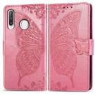 Butterfly Love Flowers Embossing Horizontal Flip Leather Case for Huawei P30 Lite / Nova 4e, with Holder & Card Slots & Wallet & Lanyard (Pink) - 1