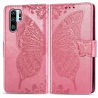 Butterfly Love Flowers Embossing Horizontal Flip Leather Case for Huawei P30 Pro, with Holder & Card Slots & Wallet & Lanyard (Pink) - 1