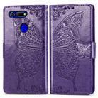 Butterfly Love Flowers Embossing Horizontal Flip Leather Case for Huawei V20, with Holder & Card Slots & Wallet & Lanyard (Dark Purple) - 1