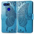 Butterfly Love Flowers Embossing Horizontal Flip Leather Case for Huawei V20, with Holder & Card Slots & Wallet & Lanyard (Blue) - 1