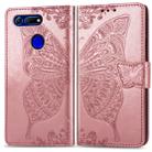 Butterfly Love Flowers Embossing Horizontal Flip Leather Case for Huawei V20, with Holder & Card Slots & Wallet & Lanyard (Rose Gold) - 1