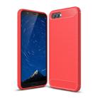 For Huawei  Honor View 10 Brushed Texture Carbon Fiber Shockproof TPU Rugged Armor Protective Case(Red) - 1