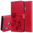 Rose Embossed Horizontal Flip PU Leather Case for Huawei Honor 8C, with Holder & Card Slots & Wallet (Red) - 1