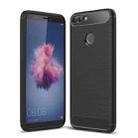 For Huawei  P smart / Enjoy 7S Brushed Texture Carbon Fiber Shockproof TPU Protective Back Case (Black) - 1