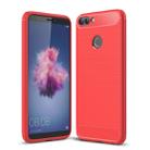 For Huawei  P smart / Enjoy 7S Brushed Texture Carbon Fiber Shockproof TPU Protective Back Case (Red) - 1