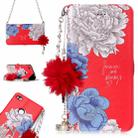 For Huawei  P8 Lite (2017) Red Background Chrysanthemum Pattern Horizontal Flip Leather Case with Holder & Card Slots & Pearl Flower Ornament & Chain - 1