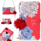 For Huawei  P10 Lite Red Background Chrysanthemum Pattern Horizontal Flip Leather Case with Holder & Card Slots & Pearl Flower Ornament & Chain - 1