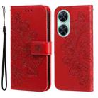 For Huawei nova 11i / Maimang 20 5G / Enjoy 60 Pro 7-petal Flowers Embossing Leather Phone Case (Red) - 1