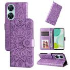 For Huawei nova 11i / Maimang 20 5G / Enjoy 60 Pro Embossed Sunflower Leather Phone Case (Purple) - 1