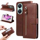 For Huawei nova 11i / Maimang 20 5G / Enjoy 60 Pro Fashion Calf Texture Zipper Leather Phone Case (Brown) - 1