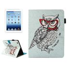 For iPad 4 / 3 / 2 Glasses Owl Pattern Horizontal Flip Leather Case with Holder & Wallet & Card Slots & Sleep / Wake-up Function & Pen Slot - 1