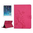 For iPad Air 2 Pressed Flowers Butterfly Pattern Horizontal Flip PU Leather Case with Magnetic Buckle & Holder & Card Slots & Wallet(Magenta) - 1