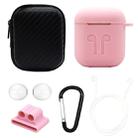 6 in 1 Earphone Bag + Earphone Case + Earphones Silicone Buckle + Earbuds + Anti-Drops Buckle + Anti-lost Rope Wireless Earphone Silicone Case Set for Apple Airpods(Pink + White) - 1