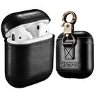 ICARER Cowhide Leather Anti-lost Dropproof Wireless Earphones Charging Box Protective Case for Apple AirPods 1/2, with Clasp(Black) - 1