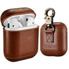 ICARER Cowhide Leather Anti-lost Dropproof Wireless Earphones Charging Box Protective Case for Apple AirPods 1/2, with Clasp(Brown) - 1
