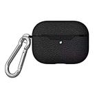 For Apple AirPods Pro TPU Litchi Texture Wireless Earphone Protective Case with Hook(Black) - 1