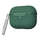 For Apple AirPods Pro TPU Litchi Texture Wireless Earphone Protective Case with Hook(Dark Green) - 1