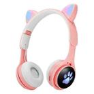 B30 Cat Paw Cat Ears Colorful Luminous Foldable Bluetooth Headset with 3.5mm Jack & TF Card Slot(Pink) - 1