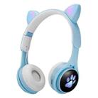 B30 Cat Paw Cat Ears Colorful Luminous Foldable Bluetooth Headset with 3.5mm Jack & TF Card Slot(Blue) - 1