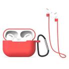 For AirPods Pro 3 in 1 Silicone Earphone Protective Case + Hook + Anti-lost Rope Set(Red) - 1