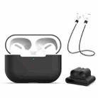 For AirPods Pro 3 in 1 Silicone Earphone Protective Case + Earphones Buckle + Anti-lost Rope Set(Black) - 1