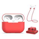 For AirPods Pro 3 in 1 Silicone Earphone Protective Case + Earphones Buckle + Anti-lost Rope Set(Red) - 1