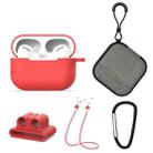 For AirPods Pro 5 in 1 Silicone Earphone Protective Case + Earphone Bag + Earphones Buckle + Hook + Anti-lost Rope Set(Red) - 1