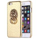 For iPhone 6 & 6s Snakeskin Texture Paste Skin PC Protective Case with Lion Head Holder(Gold) - 1