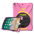 For iPad 9.7 (2018) & iPad 9.7 (2017) 360 Degree Rotation PC + Silicone Protective Case with Holder & Hand-strap(Pink) - 1